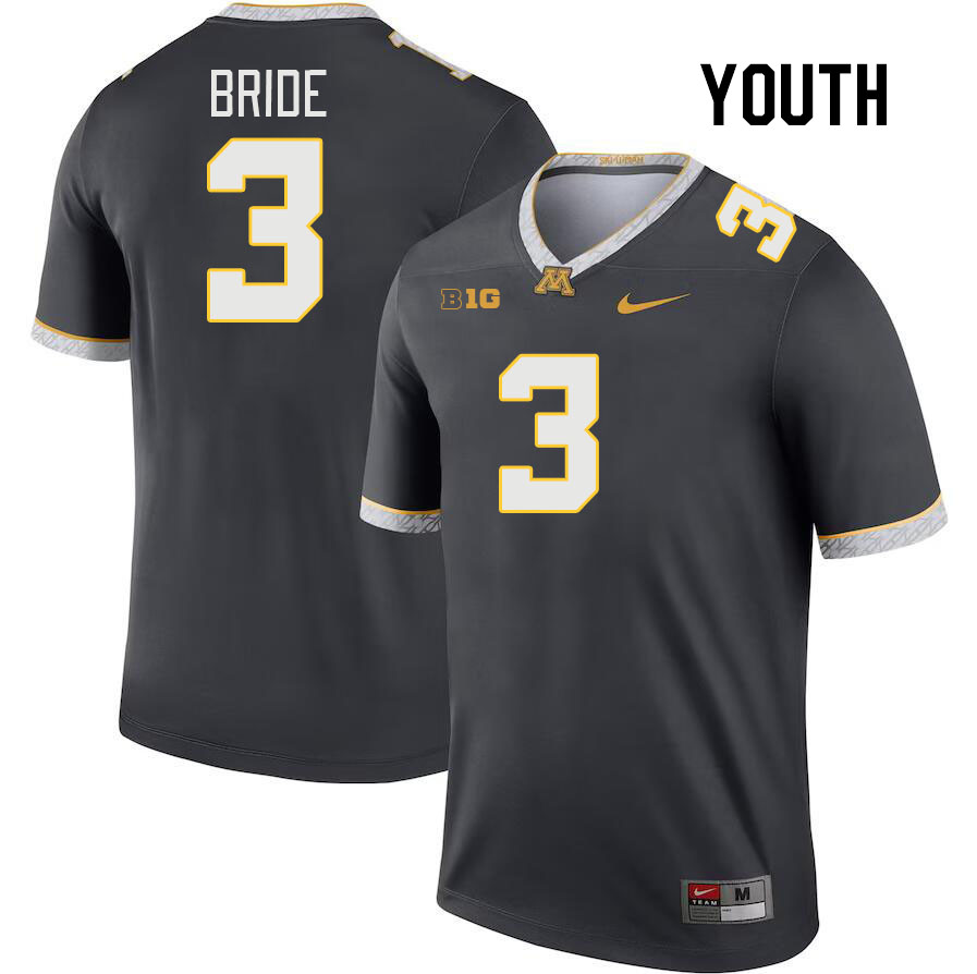 Youth #3 Tyler Bride Minnesota Golden Gophers College Football Jerseys Stitched Sale-Charcoal